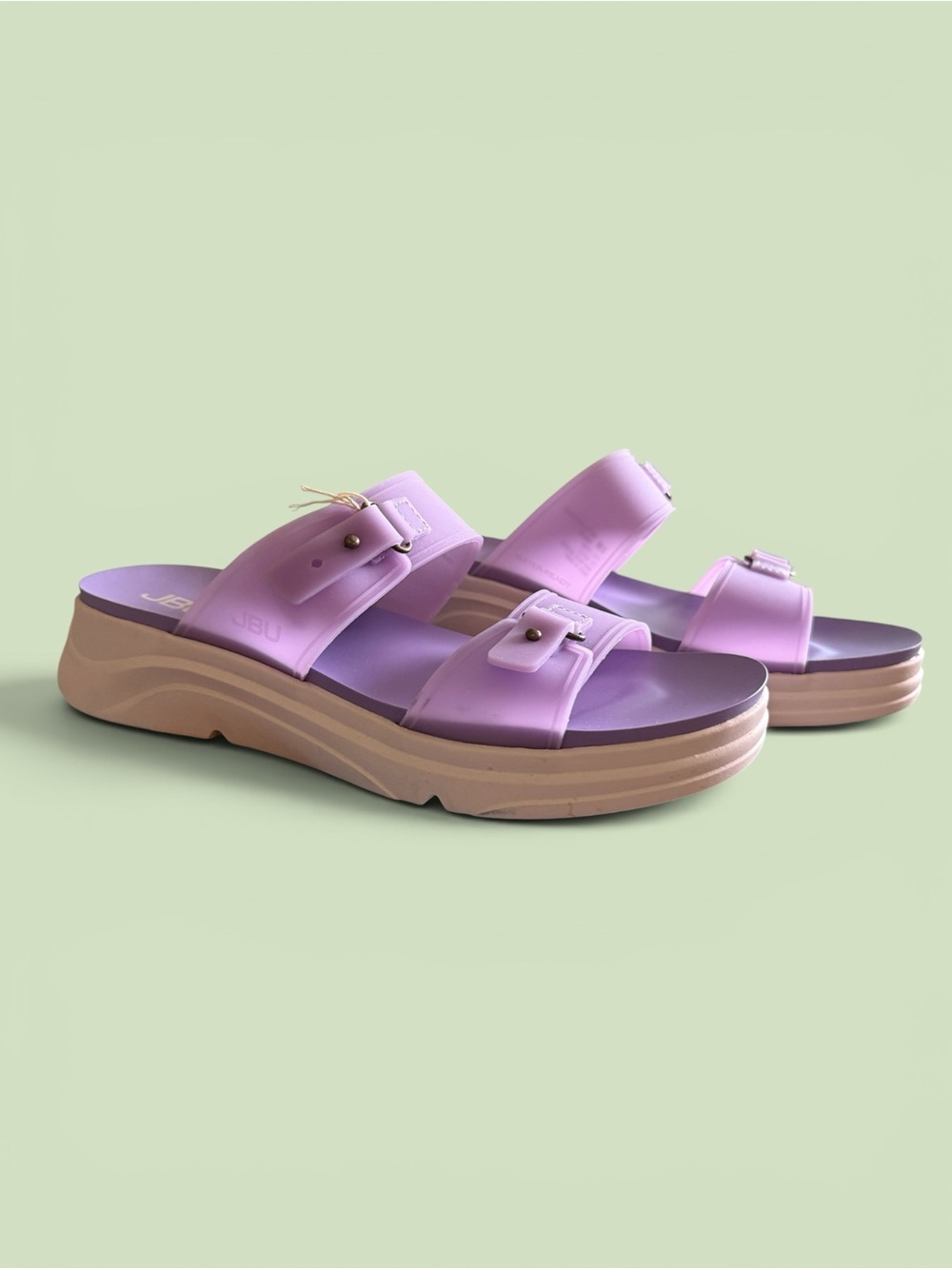 JBU Lavender Double-Buckle Platform Slide Sandals